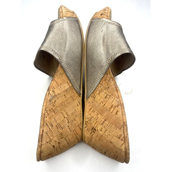 Stuart Weitzman Metallic Leather Wedge Sandals Slides Ladies Size 8.5M Cork - Picture 4 of 10